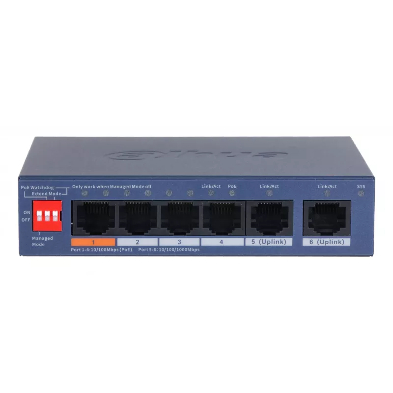 Dahua Technology CS4006-4ET2GT-60 tinklo komutatorius valdomas L2 Gigabit Ethernet (10/100/1000) Power over Ethernet (PoE) mėlynas