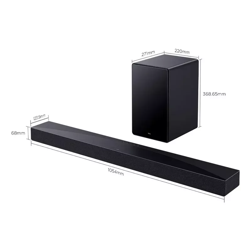 Garso juosta TCL Q Q65H 5.1 kanalų namų kinas, 580 W RMS, belaidis aktyvus žemų dažnių garsiakalbis 100 W, Dolby Atmos/DTS-X, juoda