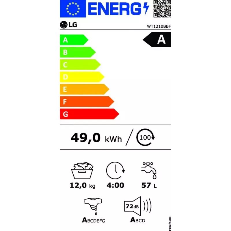 LG WT1210BBF skalbimo-džiovinimo mašina 22 kg 1400 RPM juoda