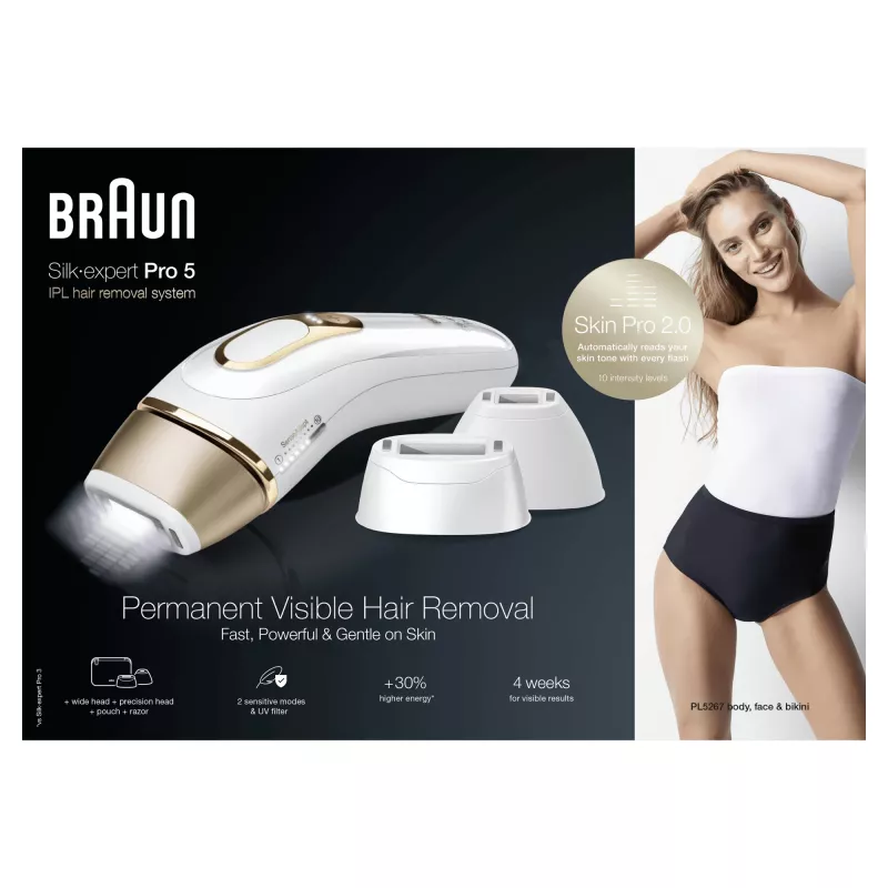 Braun Silk-expert Pro Silk·expert Pro 5 PL5267 Intensyvios impulsinės šviesos (IPL) auksinės, baltos spalvos