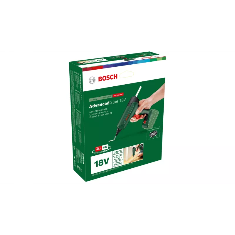 Klijų pistoletas Bosch AdvancedGlue 18V belaidis, skirtas 11 mm klijų lazdelėms