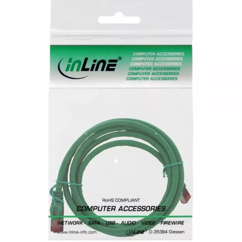 Intos Cat6 S/FTP PiMF 250MHz komutacinis kabelis, 1,5 m, RJ-45–RJ-45, be halogenų, žalias