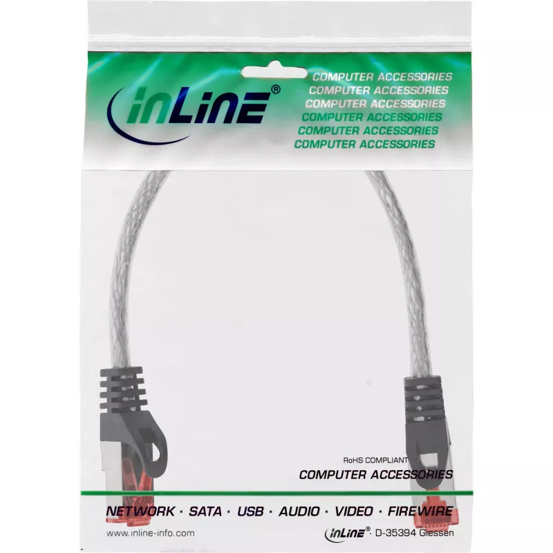 komutacinis kabelis InLine S/FTP PiMF Cat6 250MHz RJ-45–RJ-45 PVC permatomas 0.25 m