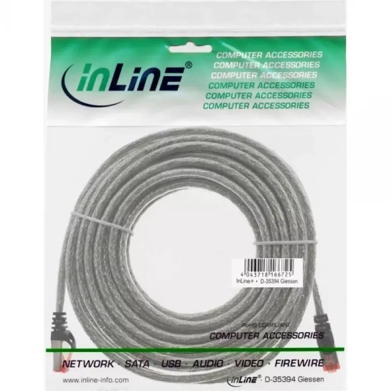 Ethernet komutacinis kabelis InLine Cat6 S/FTP PiMF 250MHz PVC, RJ-45–RJ-45, varinis, permatomas, 15 m