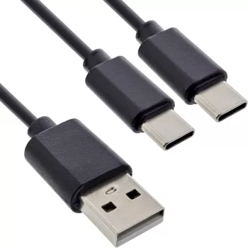 InLine USB 2in1 Y įkrovimo laidas, 1x USB-A kištukas į 2x USB-C kištukus, juodas 0,5 m