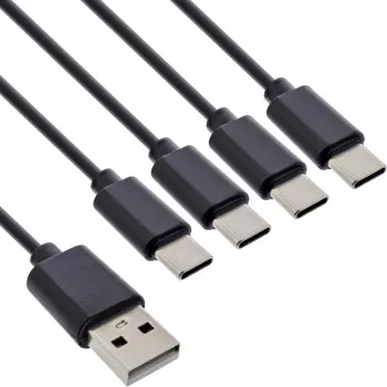 InLine USB 4in1 Y įkrovimo laidas, 1x USB-A kištukas į 4x USB-C kištuką, juodas 0,5 m