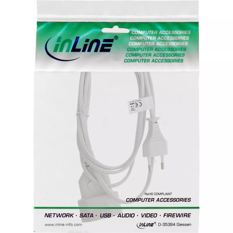 Maitinimo laidas InLine 16681W, H03VVH2-F, CEE7/16 į CEE7/16, 1 m, 250 V 2,5 A, baltas