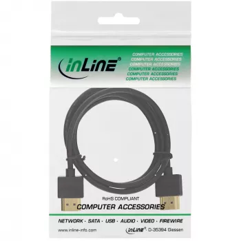 InLine High Speed HDMI laidas su Ethernet, AM/AM, itin plonas, juodas/auksinis, 0,5 m
