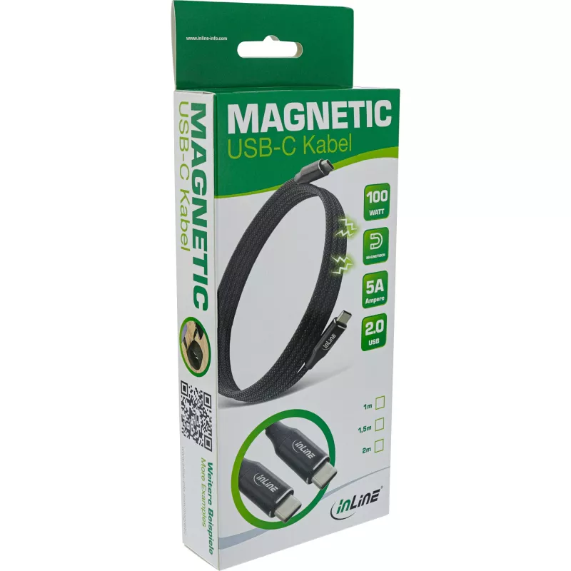 „InLine“ magnetinis USB-C laidas, USB-C (vyriškas) / USB-C (vyriškas), 100 W, juodas, 1 m