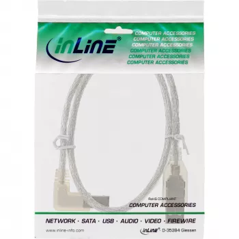 InLine USB 2.0 laidas kairėje kampuotas A tipo kištukas / B tipo kištukas permatomas 0,5 m