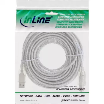 USB 2.0 laidas A tipo kištukas / B tipo kištukas InLine 34555T 5 m permatomas