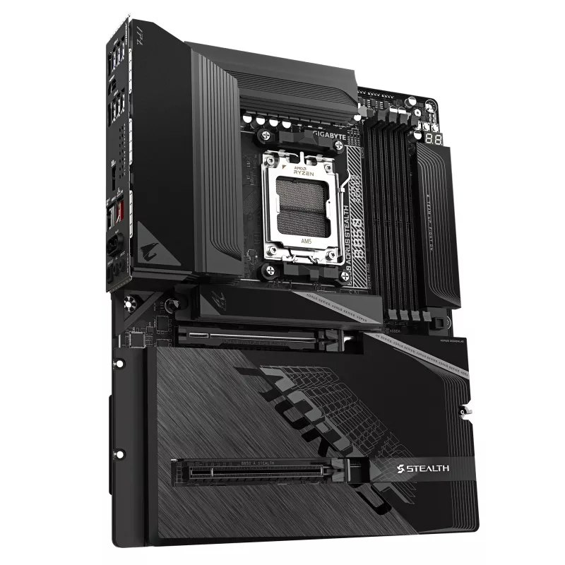 Pagrindinė plokštė GIGABYTE B850 AORUS STEALTH — ATX, lizdas AM5, AMD B850, DDR5 iki 8200MHz (OC), 14+2+2 VRM, 2xPCIe5.0, 2xPCIe4.0 M.2, Wi‑Fi 7, 5GbE