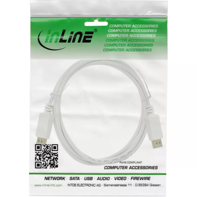 DisplayPort laidas InLine 17201W, DisplayPort–DisplayPort, 1 m, baltas