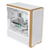 PC korpusas Lian Li Lancool 217 Midi Tower — balta ir medis, palaiko ATX/EATX/Micro-ITX, 2x120 mm priekyje, 1x140 mm gale, 1×3,5 colio + 8×2,5 colio