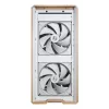 PC korpusas Lian Li Lancool 217 Midi Tower — balta ir medis, palaiko ATX/EATX/Micro-ITX, 2x120 mm priekyje, 1x140 mm gale, 1×3,5 colio + 8×2,5 colio