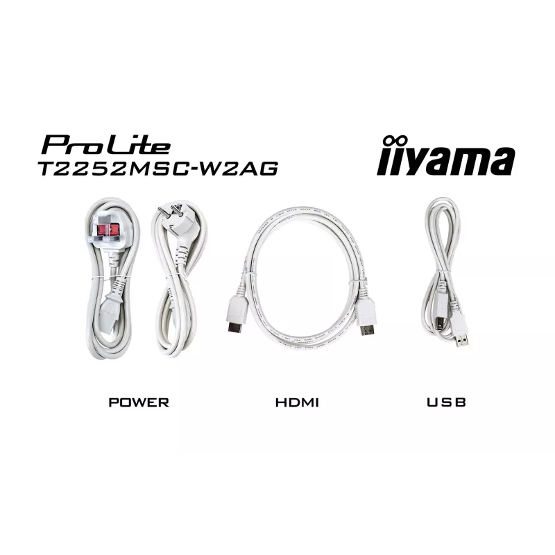 Monitor IIYAMA ProLite T2252MSC-W2AG 21,4 colio (54,5 cm) Full HD 1920x1080 LCD jutiklinis ekranas, 5 ms, USB 3.2 šakotuvas, garsiakalbiai, VESA, balta
