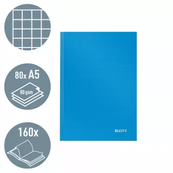 Leitz Notebook Solid Hardcover A5 Squared 90 gram 80 lapų, Vienspalvis, Mėlynas, A5, 80 lapų, Blizgus, 80 g/m²