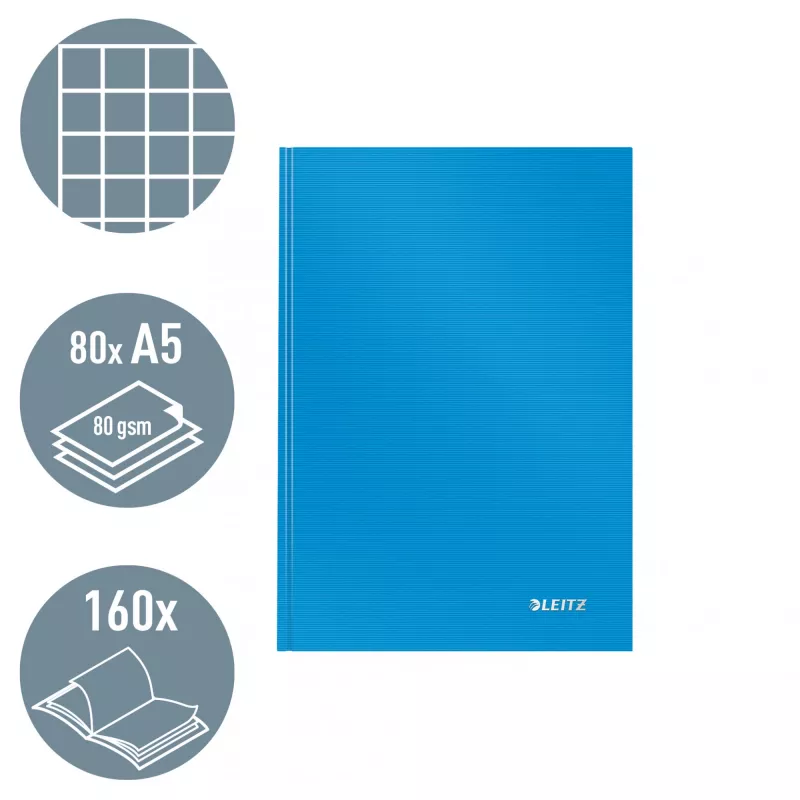 Leitz Notebook Solid Hardcover A5 Squared 90 gram 80 lapų, Vienspalvis, Mėlynas, A5, 80 lapų, Blizgus, 80 g/m²