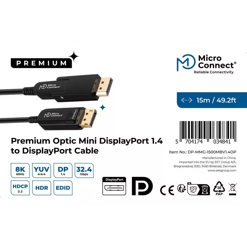 Microconnect DP-MMG-1500MBV1.4OP DisplayPort laidas 15 m Juodas