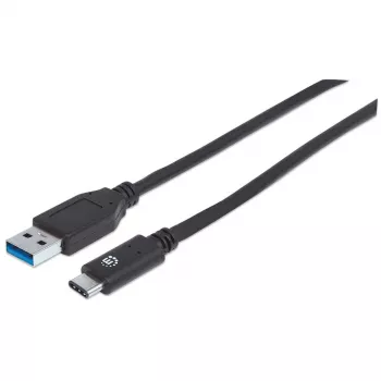 Manhattan USB-C į USB-A kabelis, 1 m, vyriškas į vyrišką, 10 Gbps (USB 3.2 Gen2, dar žinomas kaip USB 3.1), 3 A (greitas įkrovimas), SuperSpeed+ USB, juodas, suteikiama garantija visam laikui, atitinka USB31AC1M