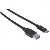 Manhattan USB-C į USB-A kabelis, 1 m, vyriškas į vyrišką, 10 Gbps (USB 3.2 Gen2, dar žinomas kaip USB 3.1), 3 A (greitas įkrovimas), SuperSpeed+ USB, juodas, suteikiama garantija visam laikui, atitinka USB31AC1M