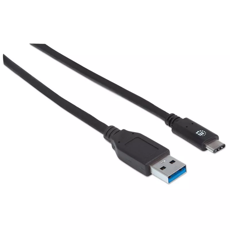 Manhattan USB-C į USB-A kabelis, 1 m, vyriškas į vyrišką, 10 Gbps (USB 3.2 Gen2, dar žinomas kaip USB 3.1), 3 A (greitas įkrovimas), SuperSpeed+ USB, juodas, suteikiama garantija visam laikui, atitinka USB31AC1M