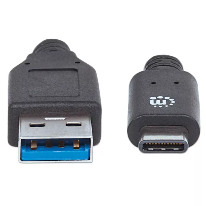 Manhattan USB-C į USB-A kabelis, 1 m, vyriškas į vyrišką, 10 Gbps (USB 3.2 Gen2, dar žinomas kaip USB 3.1), 3 A (greitas įkrovimas), SuperSpeed+ USB, juodas, suteikiama garantija visam laikui, atitinka USB31AC1M