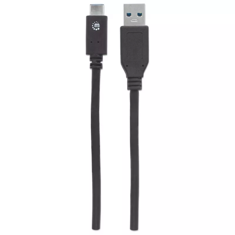 Manhattan USB-C į USB-A kabelis, 1 m, vyriškas į vyrišką, 10 Gbps (USB 3.2 Gen2, dar žinomas kaip USB 3.1), 3 A (greitas įkrovimas), SuperSpeed+ USB, juodas, suteikiama garantija visam laikui, atitinka USB31AC1M