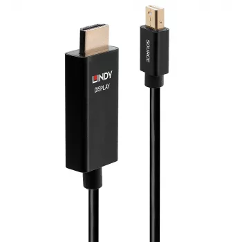 Lindy 1m Active Mini DisplayPort į HDMI kabelis su HDR, 1 m, Mini DisplayPort, HDMI, vyriškas, vyriškas, tiesus