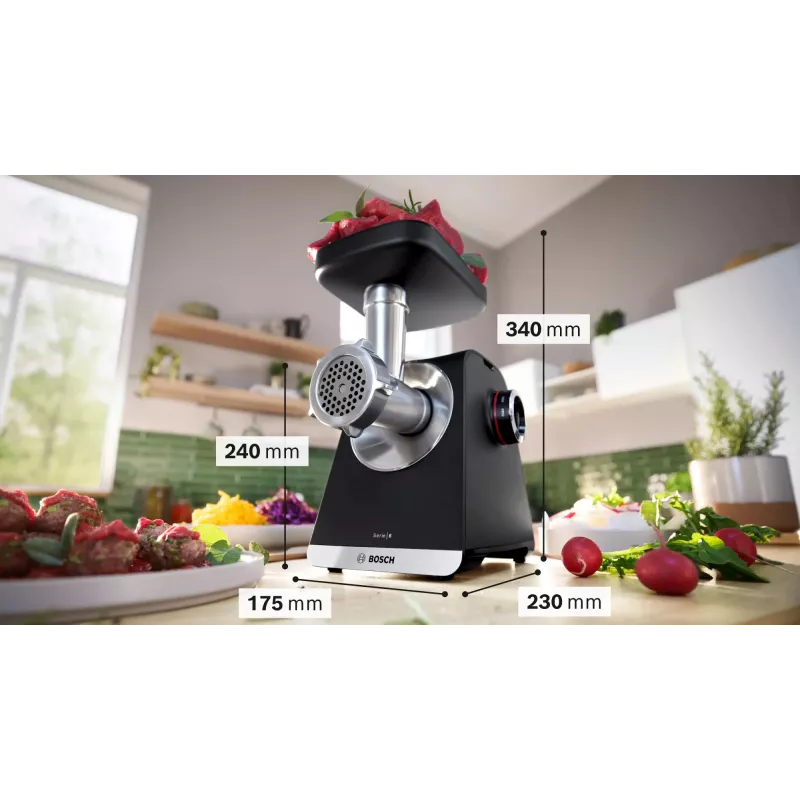 Bosch Serie 6 mėsmalė 2100 W juoda, sidabrinė