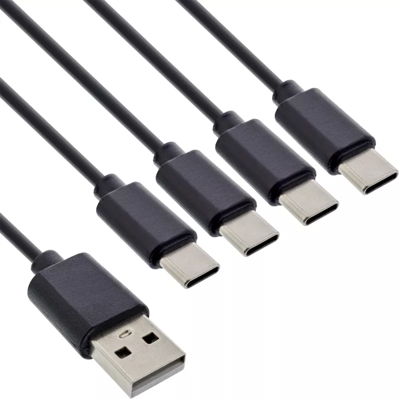 InLine USB 4in1 Y-įkrovimo laidas, 1x USB-A kištukas į 4x USB-C kištukus, juodas 1m