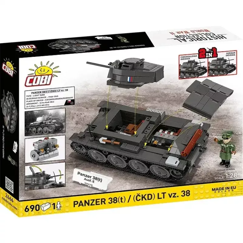 Statybinis rinkinys „Cobi Blocks Panzer 38 VZ.38“ 690 elementų – mastelio modelio konstravimo rinkinys