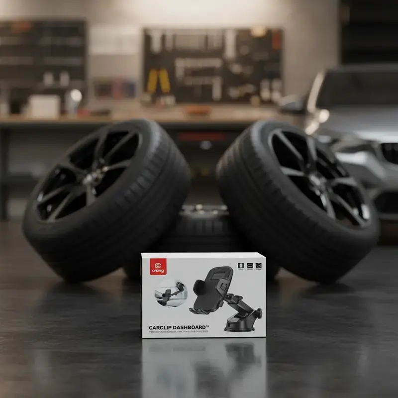 Automobilio laikiklis Crong Carclip prietaisų skydui ir priekiniam stiklui, pasyvus, išmaniesiems telefonams, juodas (anglies pluošto imitacija)