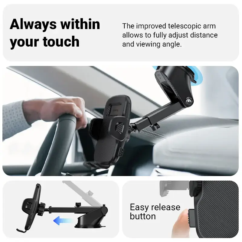 Automobilio laikiklis Crong Carclip prietaisų skydui ir priekiniam stiklui, pasyvus, išmaniesiems telefonams, juodas (anglies pluošto imitacija)
