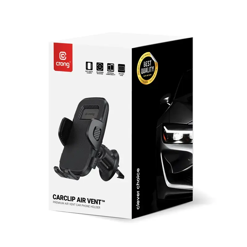 Automobilinis ventiliacijos angos telefono laikiklis Crong Carclip Air Vent (mobiliesiems telefonams), juoda / anglies pluošto