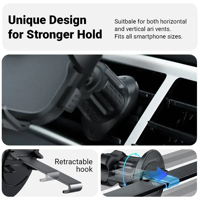 Automobilinis ventiliacijos angos telefono laikiklis Crong Carclip Air Vent (mobiliesiems telefonams), juoda / anglies pluošto
