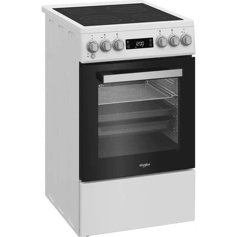 Whirlpool W5V5LCW laisvai pastatoma viryklė Elektrinė Keraminė kaitlentė Juoda, Balta