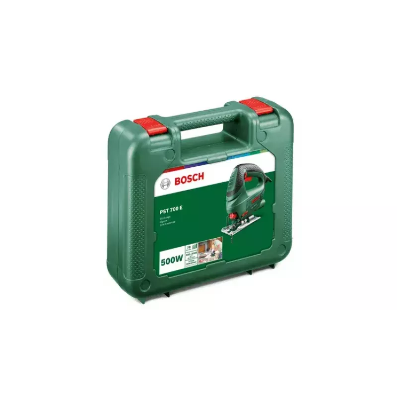 Jigsaw Bosch PST 700 E, top-rankena, 500 W, 3100 spm, 70 mm medžio pjūvis, 45° pasviras pjūvis