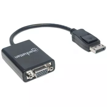Manhattan DisplayPort į VGA HD15 keitiklio kabelis, 15 cm, kištukas į lizdą, aktyvus, DP su fiksatoriumi, juodas, garantija visam eksploatavimo laikui, atitinka DP2VGA2.