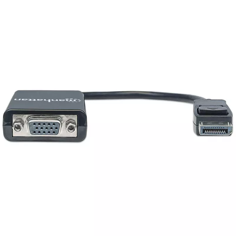 Manhattan DisplayPort į VGA HD15 keitiklio kabelis, 15 cm, kištukas į lizdą, aktyvus, DP su fiksatoriumi, juodas, garantija visam eksploatavimo laikui, atitinka DP2VGA2.