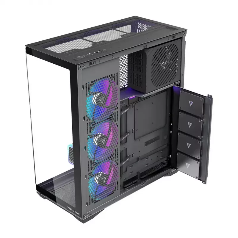 Full-tower PC korpusas MODECOM Volcano SPACE XL ARGB — Full Tower, E-ATX palaikymas, grūdintas stiklas, ARGB, iki 440 mm GPU
