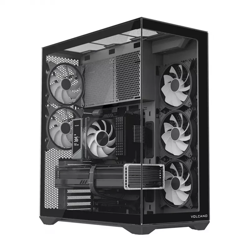 Full-tower PC korpusas MODECOM Volcano SPACE XL ARGB — Full Tower, E-ATX palaikymas, grūdintas stiklas, ARGB, iki 440 mm GPU