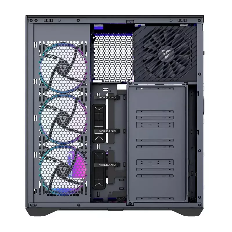 Full-tower PC korpusas MODECOM Volcano SPACE XL ARGB — Full Tower, E-ATX palaikymas, grūdintas stiklas, ARGB, iki 440 mm GPU