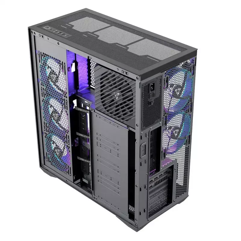Full-tower PC korpusas MODECOM Volcano SPACE XL ARGB — Full Tower, E-ATX palaikymas, grūdintas stiklas, ARGB, iki 440 mm GPU
