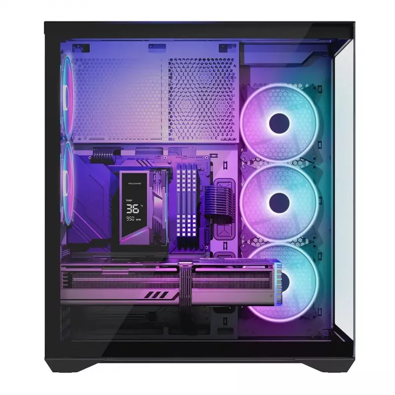 Full-tower PC korpusas MODECOM Volcano SPACE XL ARGB — Full Tower, E-ATX palaikymas, grūdintas stiklas, ARGB, iki 440 mm GPU