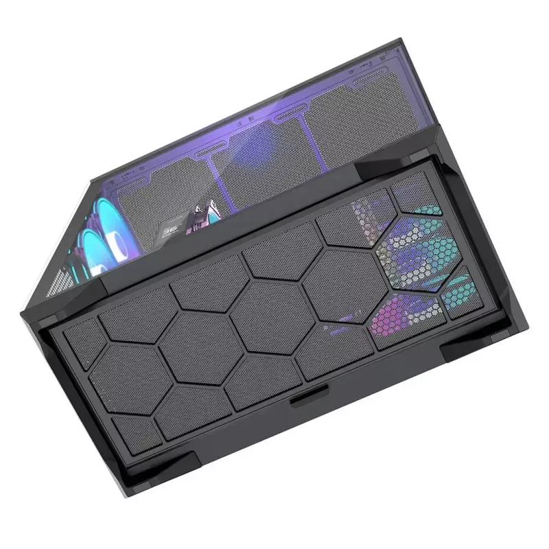 Full-tower PC korpusas MODECOM Volcano SPACE XL ARGB — Full Tower, E-ATX palaikymas, grūdintas stiklas, ARGB, iki 440 mm GPU