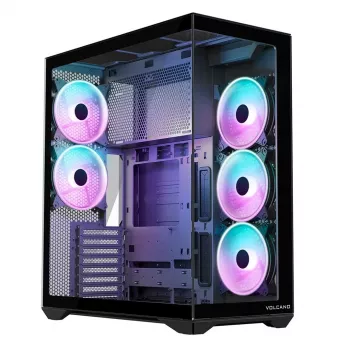 Full-tower PC korpusas MODECOM Volcano SPACE XL ARGB — Full Tower, E-ATX palaikymas, grūdintas stiklas, ARGB, iki 440 mm GPU