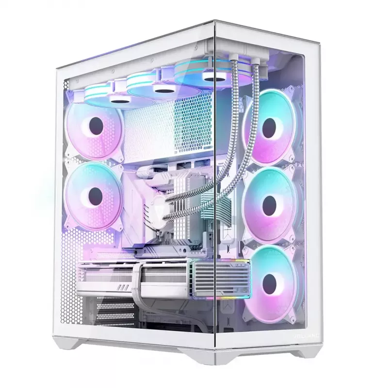 PC pilno bokšto korpusas MODECOM Volcano SPACE XL ARGB FULL TOWER 5F White — ATX, grūdintas stiklas, ARGB, USB-C