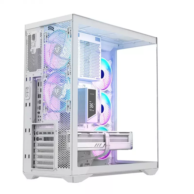 PC pilno bokšto korpusas MODECOM Volcano SPACE XL ARGB FULL TOWER 5F White — ATX, grūdintas stiklas, ARGB, USB-C
