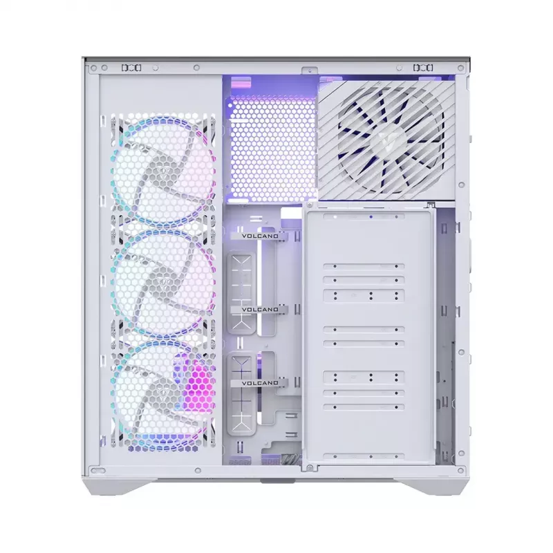 PC pilno bokšto korpusas MODECOM Volcano SPACE XL ARGB FULL TOWER 5F White — ATX, grūdintas stiklas, ARGB, USB-C